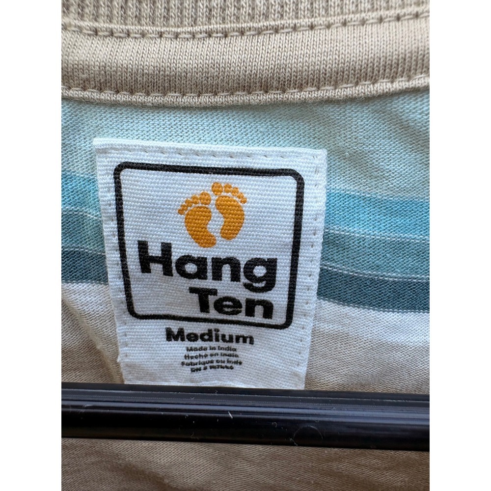 Hang Ten Jordan Mens Striped T-Shirt Khaki Blue Teal Cotton Crewneck SU0103406 M - Picture 4 of 8